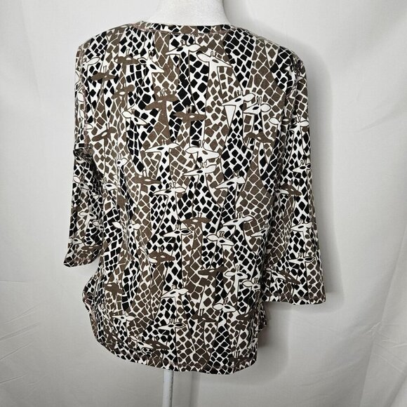 Chico's Weekends Safari Giraffe Animal Print Top Size 2 Large Brown - Picture 4 of 8